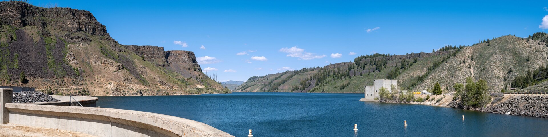 Panorama of the reservoir above the Anderson Ranch Dam near Mountain Home, Idaho, USA