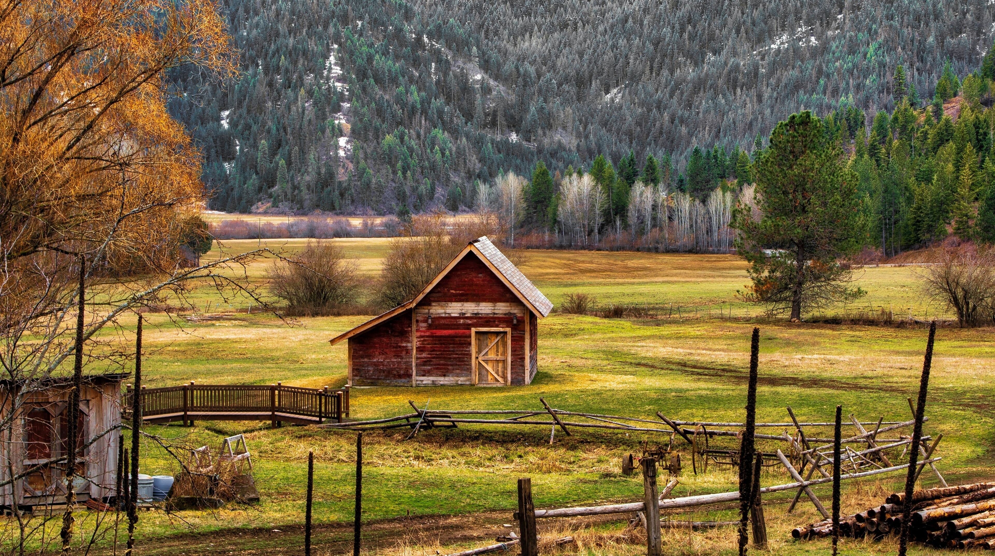Country barn with mountain background