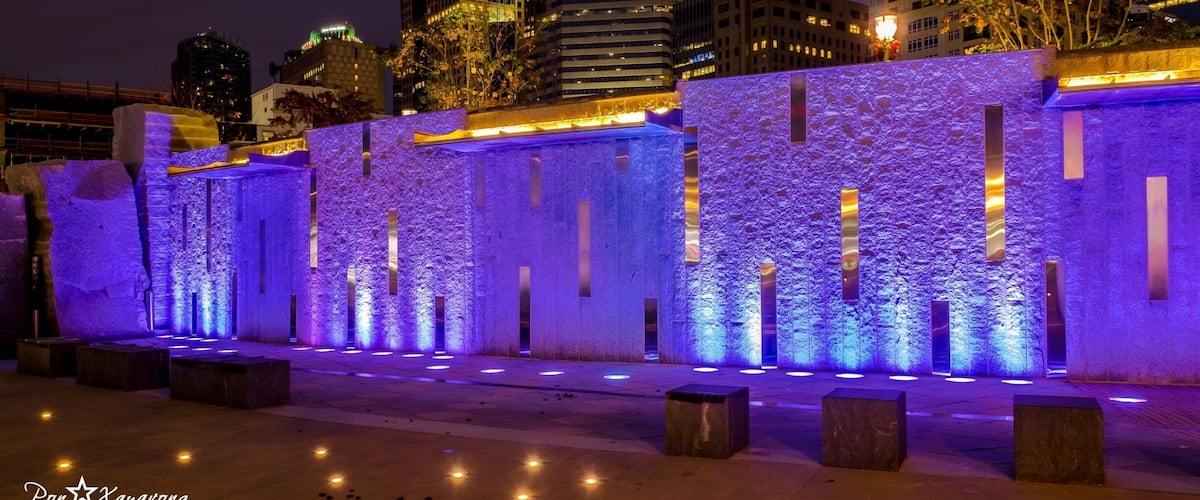 Beautiful park at downtown Charlotte at night time