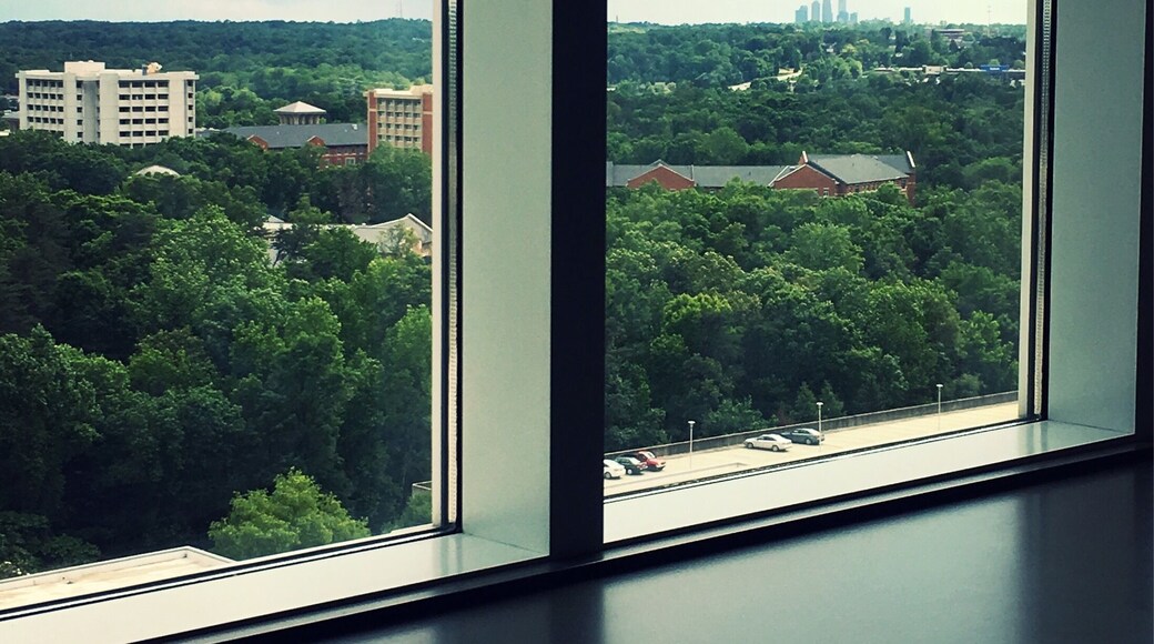 View from the 10th floor of UNC Charlotte’s library. Downtown Charlotte can be seen in the distance.