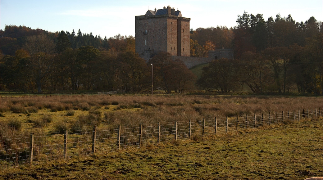Borthwick castle and countryside in autumn, midlothian