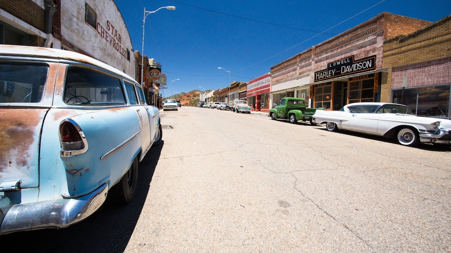 Bisbee, AZ, USA / 12 July 2016: historic ghost town of Lowell with the carefully renovated Erie street