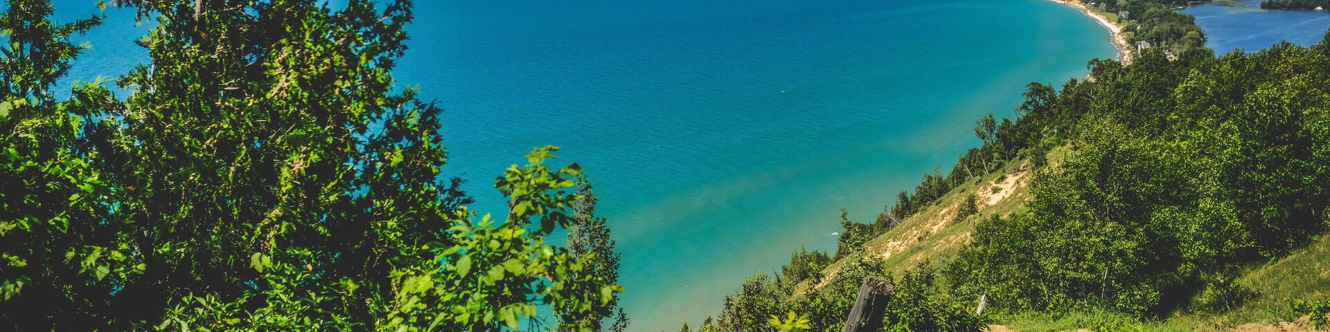 Scenic view of the Empire Bluff Trail overlooking Lake Michigan in Leelanau County, Michigan