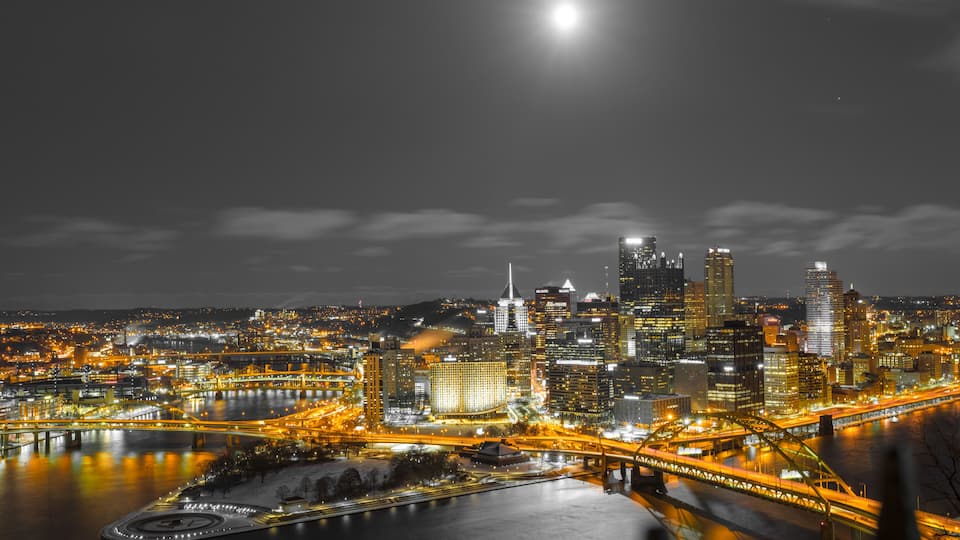 Pittsburgh's skyline at night in Pennsylvania, United States