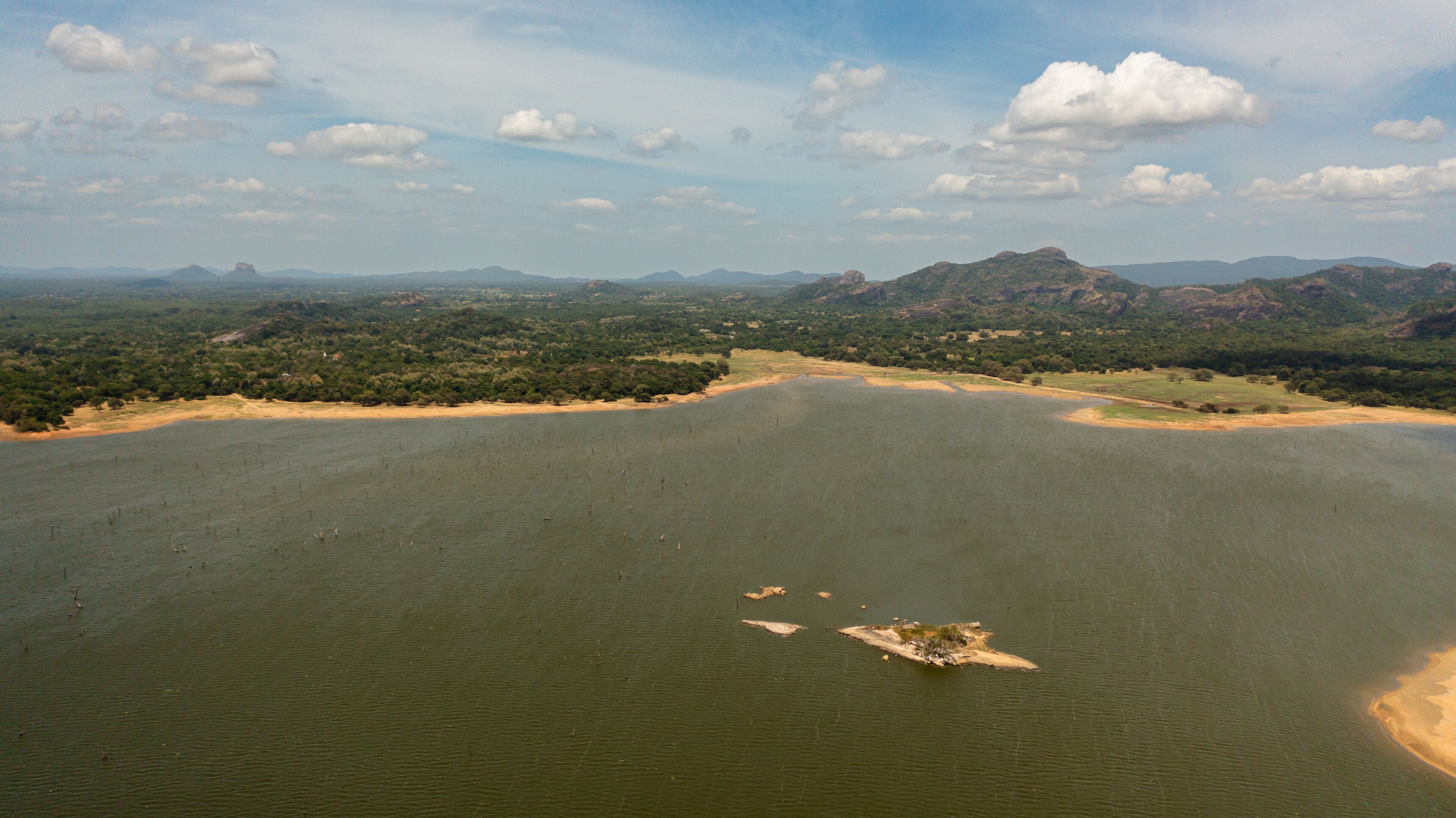A lake among tropical forests and jungles. Kandalama Reservoir in Sri Lanka.