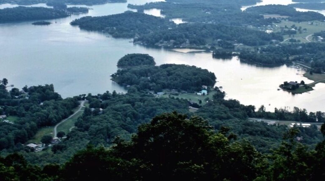 Bell mountain. A right of passage for a college student to climb. The road takes you up about 4 miles from the base of the mountain, but the final 3 mile hike can only be taken by foot or by the very best in 4X4s'. Once at the top you see a rocky white rock capped mountain with a 360 degree panoramic view of Hiawassee basin, it's an impressive view. The lake is Chatuge, a man made lake built by the TVA to help with hydroelectricity.