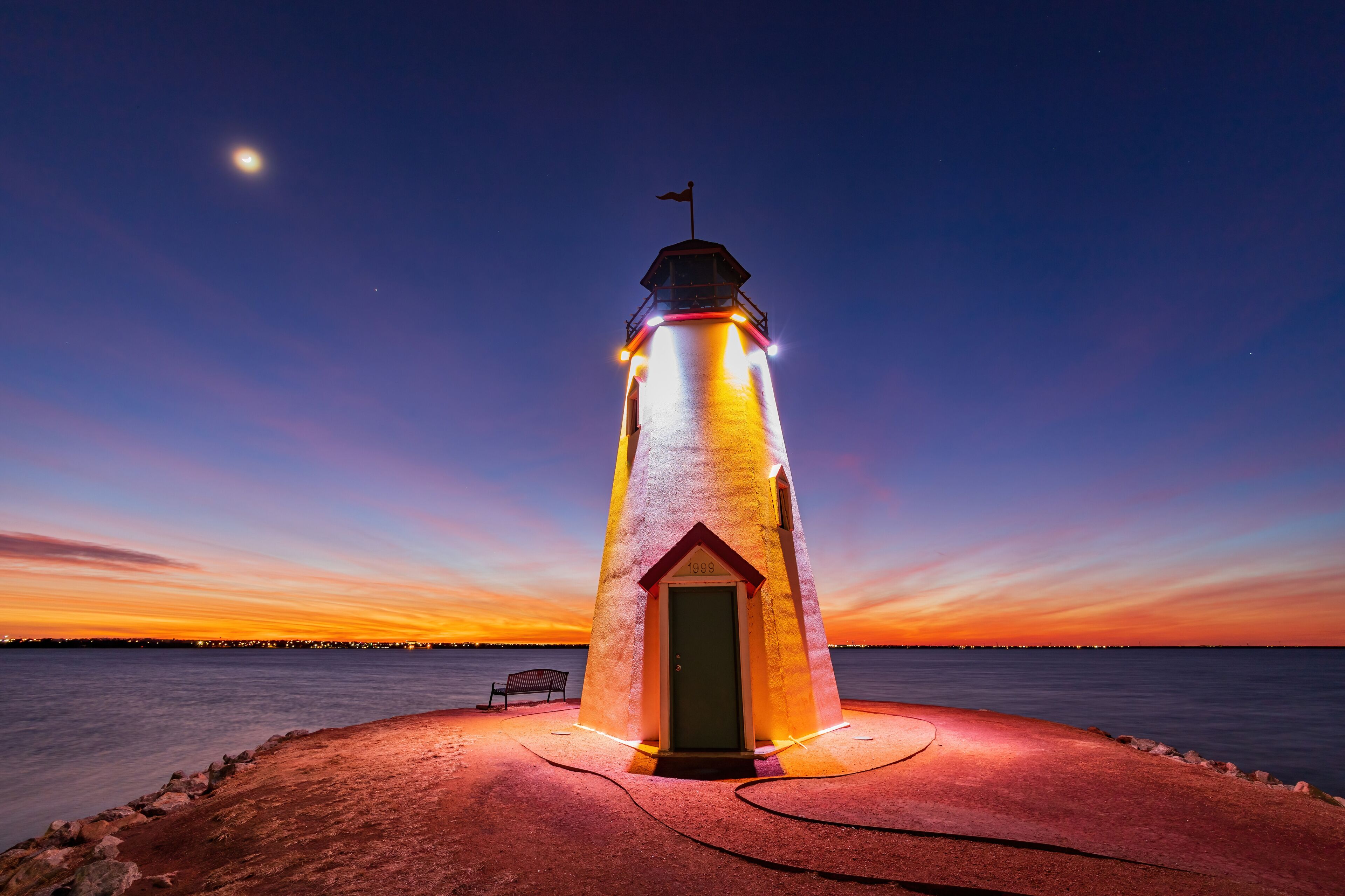 Sunset beautiful landscape of the Lake Hefner lighthouse