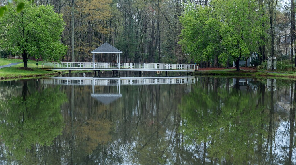 Gazebo on bridge going over pond