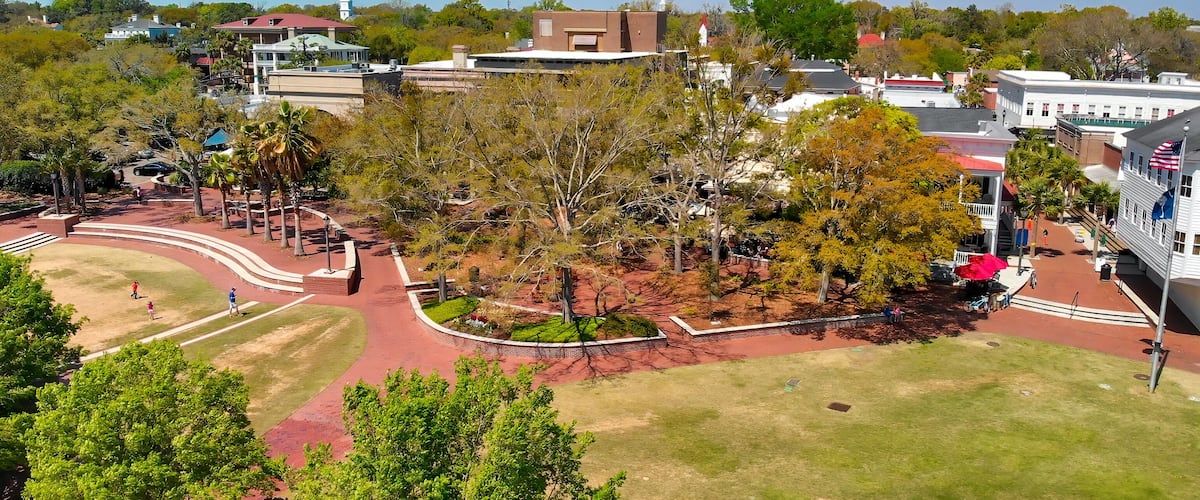 Charleston skyline from drone, South Carolina