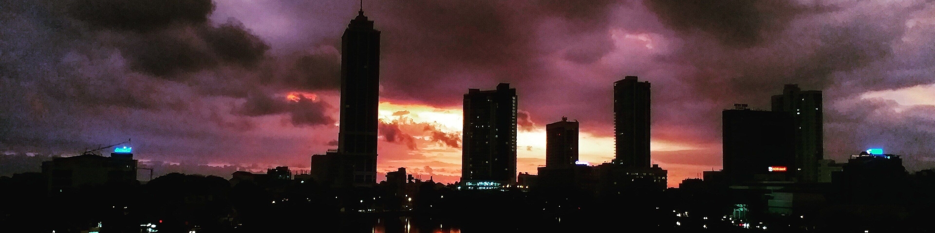 Overlooking the Beira Lake in the heart of Colombo, at sunset.