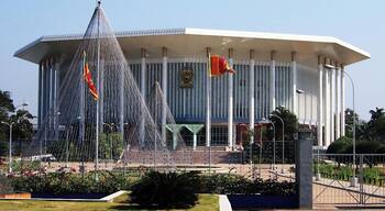 The Bandaranaike Memorial International Conference Hall (BMICH), is a convention center located in Colombo. Built between 1970 and 1973, the convention center was a gift from the People's Republic of China in memory of Solomon Ridgeway Dias Bandaranaike, Prime Minister of Sri Lanka from 1956 to 1959.
The construction of the Hall was carried out by a joint Sri Lankan and Chinese workforce with a considerable portion of the building materials being imported from China.
In 1998 a small Exhibition Centre, the Sirimavo Bandaranaike Memorial Exhibition Centre, was built on the grounds as a gift from China.
The BMICH premises is managed by the S.W.R.D. Bandaranaike National Memorial Foundation (BNMF) which is chaired by the President of Sri Lanka.
The BNMF has an academic wing specialized in International Relations, Languages & Cultural Studies named "Bandaranaike Centre for International Studies