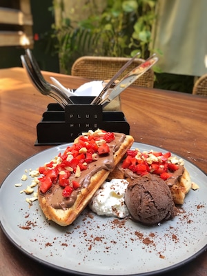 In the picture is a Sweet Croffle. A must try at Plus Nine Four.
Cool Fact: Plus Nine Four focuses on incorporating Sri Lankan flavours into their items and was named after our country code, +94!
Walking into Plus Nine Four, I felt right at home! It had a very homely atmosphere, and there are a few tables outside and a few inside, so you can sit where you prefer.
The service was fantastic since within a minute of taking my seat, I was brought a menu. The staff was extremely helpful and friendly, going to great lengths to cater to our needs.
#TroverFoodies