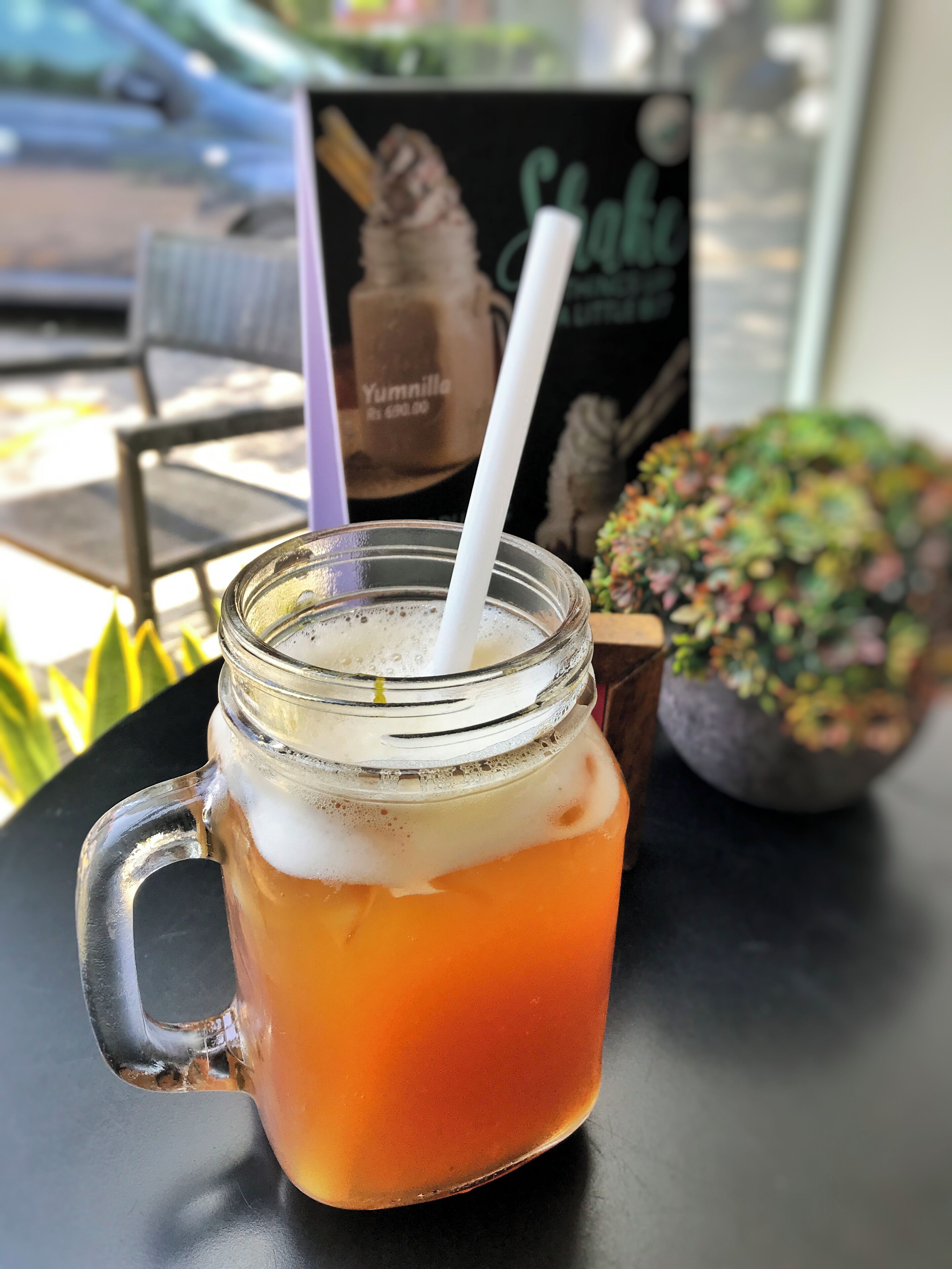 Organic Peach Iced Tea to beat the heat 😃 
This is a must try at @caramelpumpkin.lk