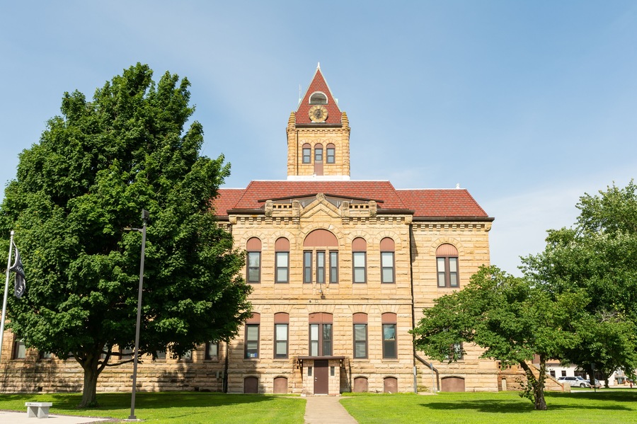 The Greene county courthouse in the town of Carrollton. Illinois, USA.
