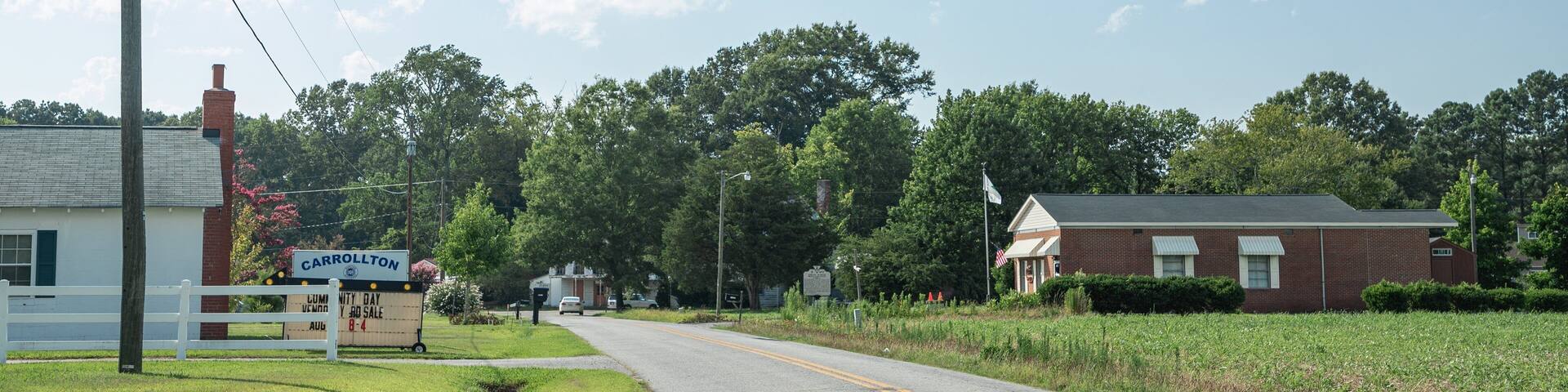 Carrollton featuring farmland and a small town or village