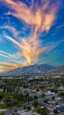 Aerial shot of the majestic San Gabriel Mountains in Duarte California USA