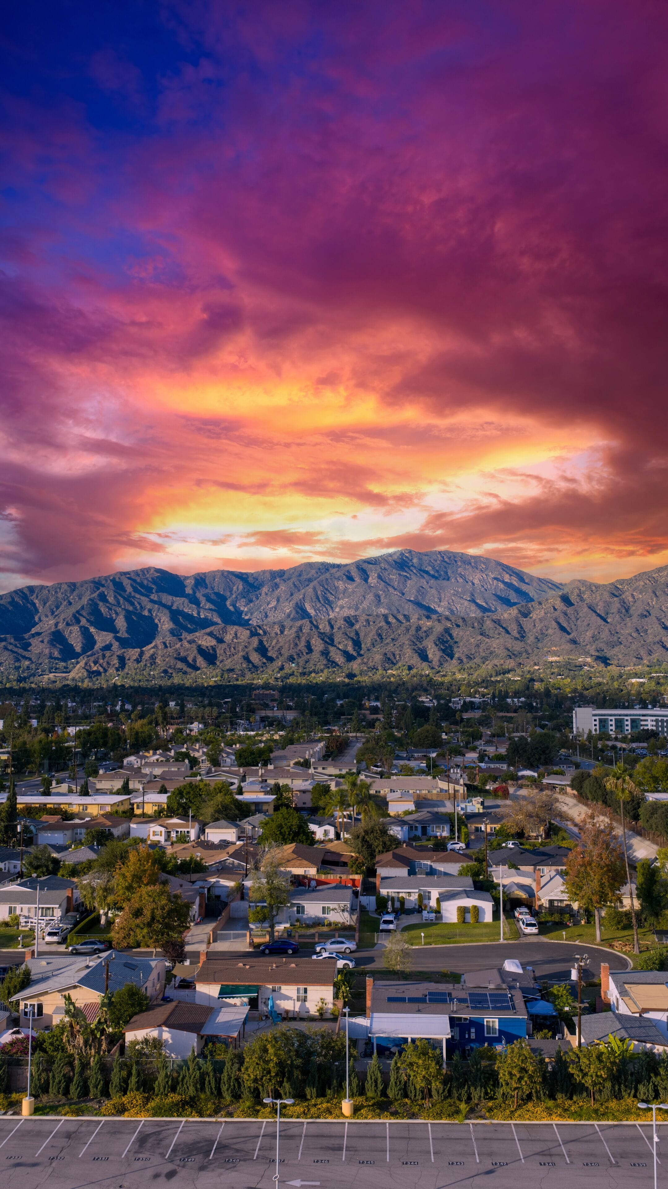 Aerial shot of the majestic San Gabriel Mountains in Duarte California USA