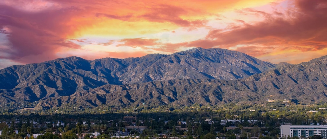 Aerial shot of the majestic San Gabriel Mountains in Duarte California USA