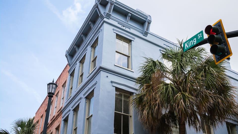 Cityscape of the historic French Quarter residential district in Charleston, South Carolina