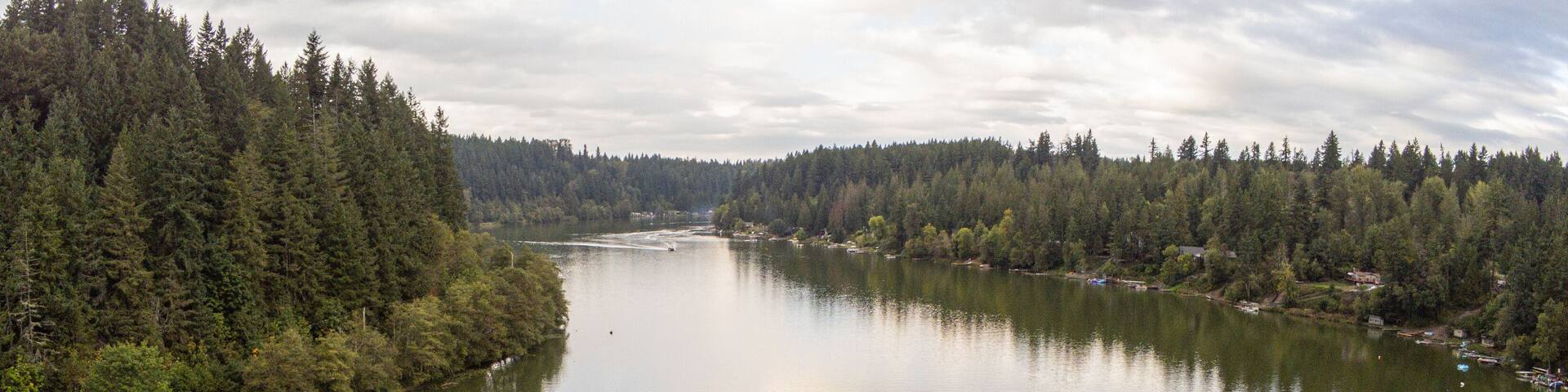 Incredible aerial shots of Pierce County's stunning Ohop Lake in Eatonville, Washington