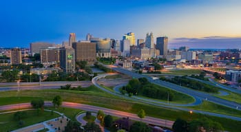 Intersate Freeway and down Kansas City at sunset, Missouri, United States Of America.