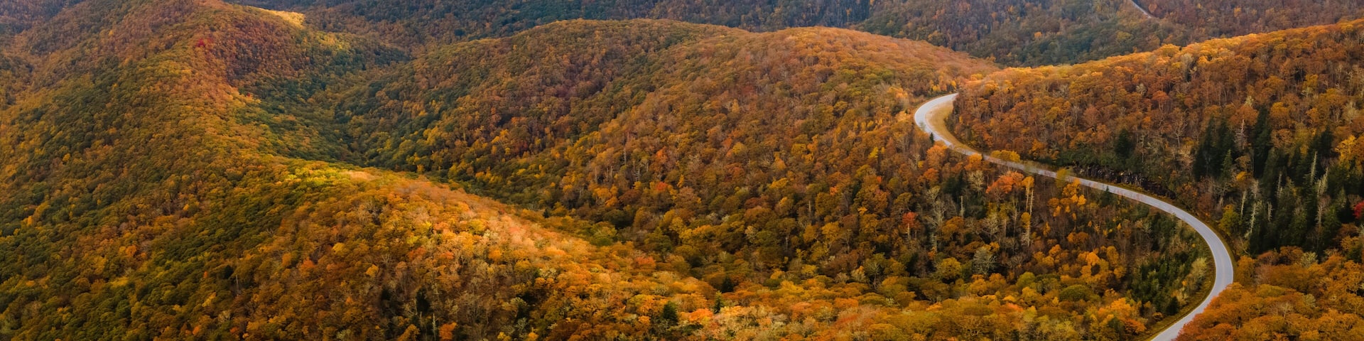Scenic Autumn Drive on the southern portion of the Blue Ridge Parkway in North Carolina Mountains