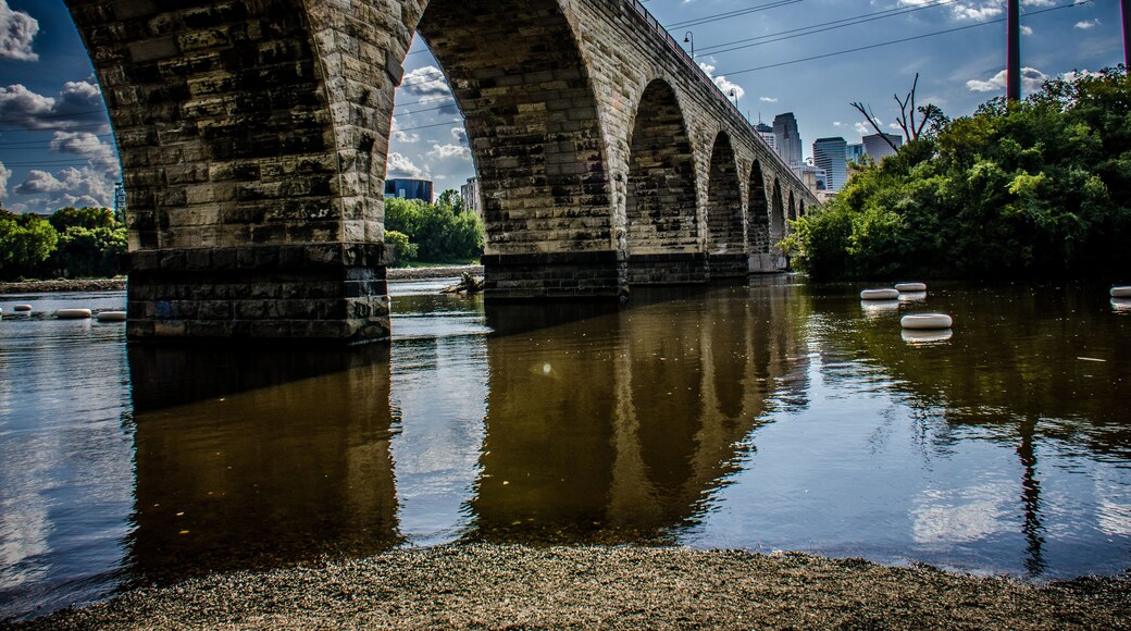 Stone Arch Bridge in downtown Minneapolis Minnesota, as seen from St. Anthony Main