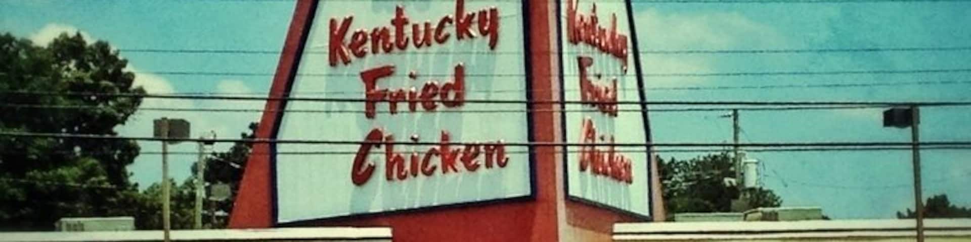 The big chicken. Something that is featured in the "weird Georgia" book. It was built in the 1960s' by the owner, and is a great drive by "we saw that" thing to see.
What is it? Why, it's a giant chicken, 56 feet tall, built in front of a KFC in Marietta.
Why is it there? I have no idea.
Anything special? It's a giant chicken, that moves! On the side of the road, and you can also get lunch.