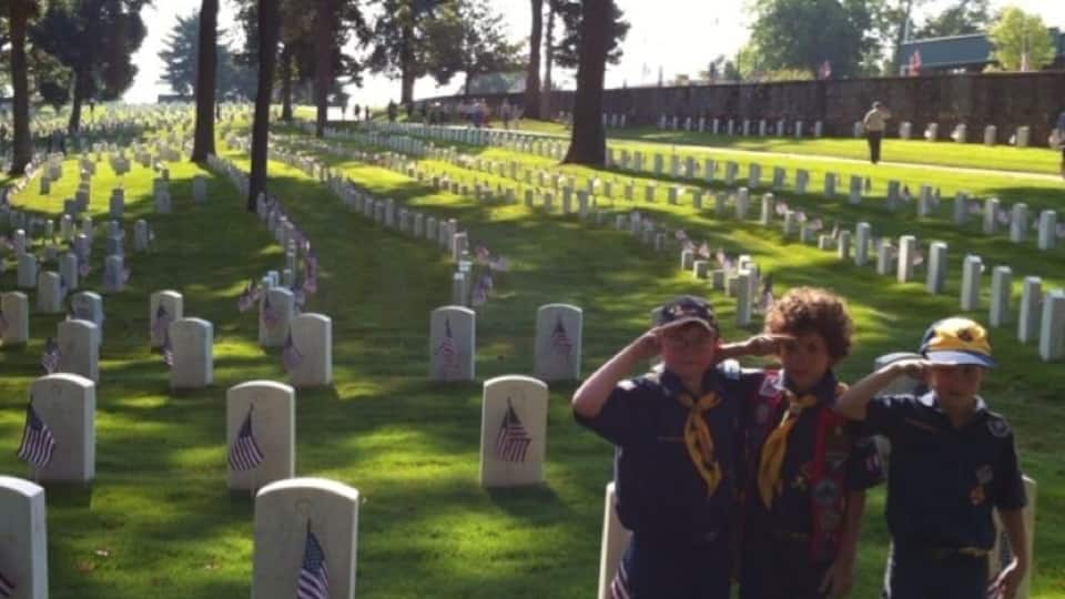 Marietta National Cemetery. Our scouts helped place flags on the 18,000 grave sites for Memorial Day.