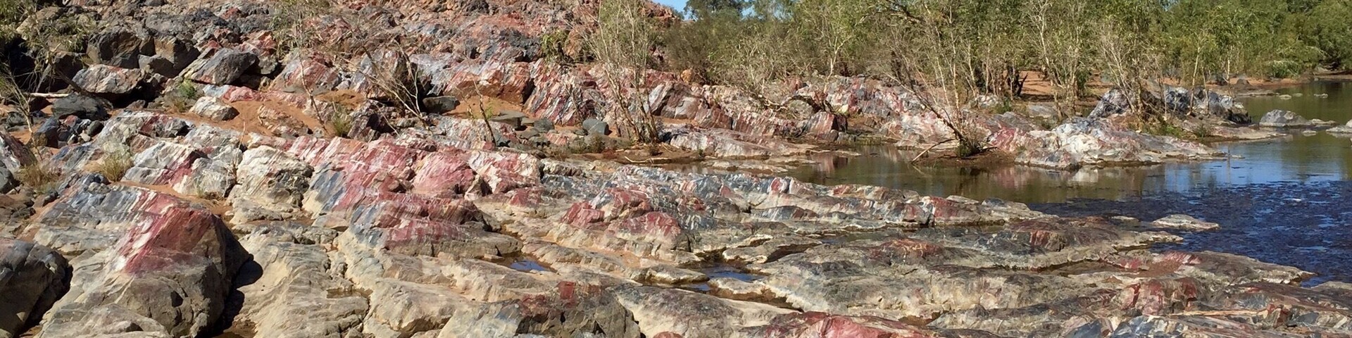 The Marble Bar is a spectacular 'bar' of #blue and red Jasper, which spans the Coonan River. Located just 5 kilometres from the town centre, the clear pool below makes Marble Bar a popular swimming spot. The 'Marble Bar' derived its name from pioneers who mistook the bar for 'marble'.