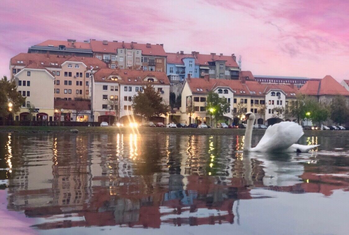 Beautiful sunset view opposite the old town