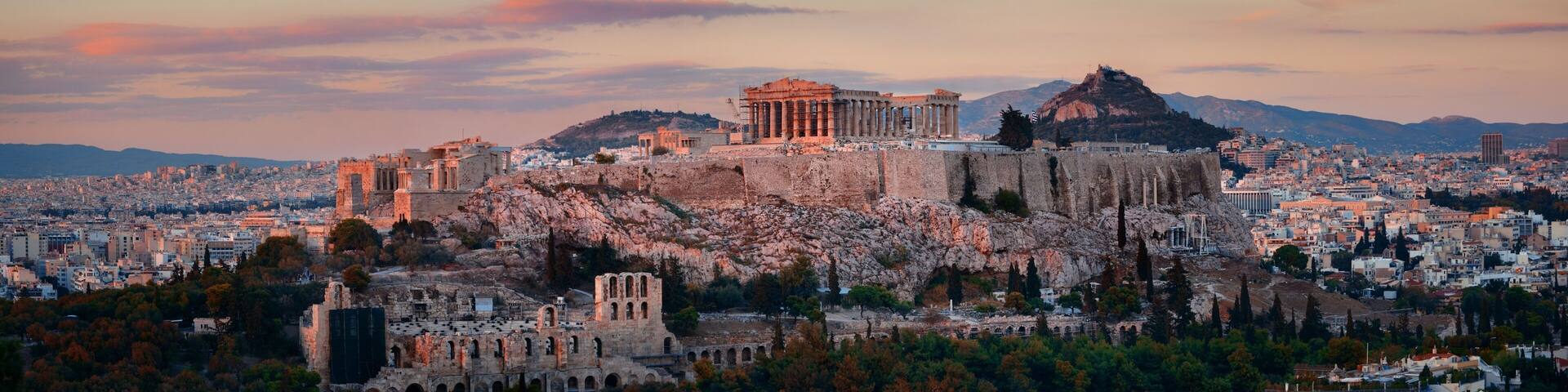 The Acropolis of Athens, ancient ruins, and the cityscape of Athens.