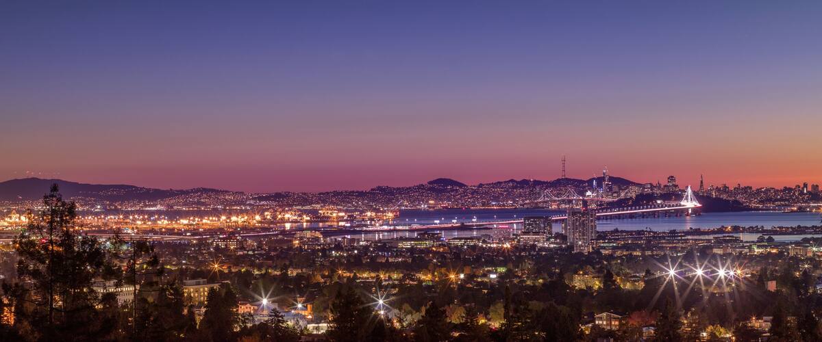 Panorama Night View of San Francisco Bay, East Bay, Oakland, Emeryville