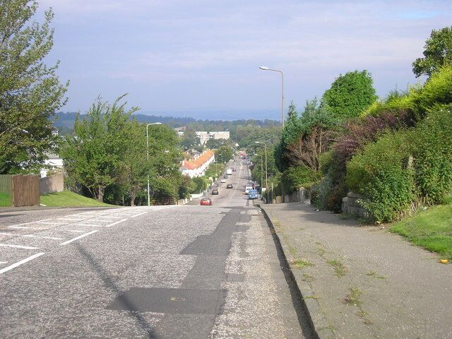 The top of Drum Brae. Looking down Drum Brae North towards Queensferry Road. The view from the bottom 27665 shows that it is a steep hill.