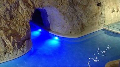 An intriguing thermal spa in Miskolc is built within a cave. There are several tunnels connecting larger pools, as well as sauna, steam room and thermal pools.
A four hour ticket is 1500 HUF (5€), the sauna world is an extra 1000 HUF (€3).
#aqua #swimming #blue