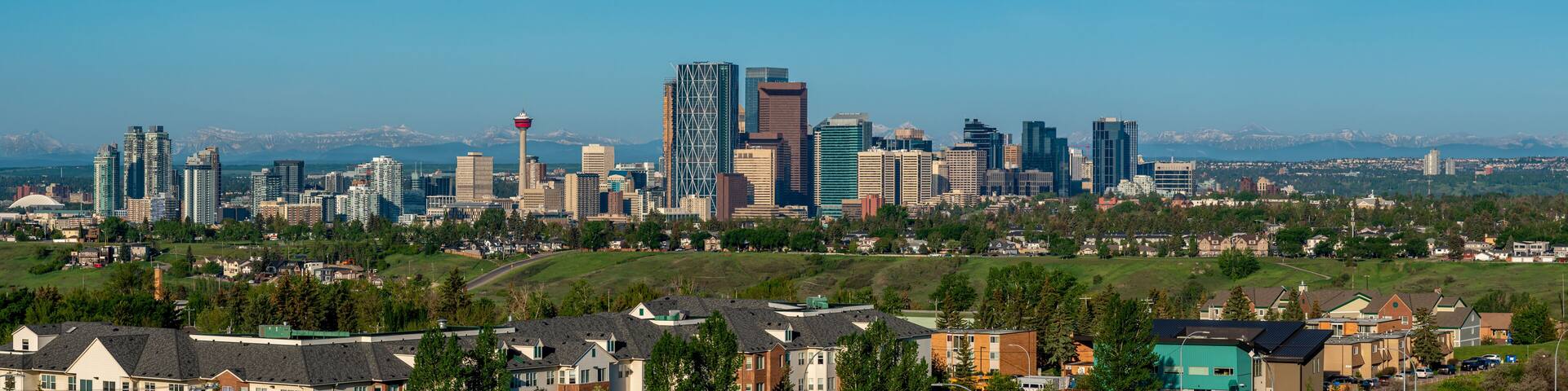 Calgary's skyline on a sunny day.