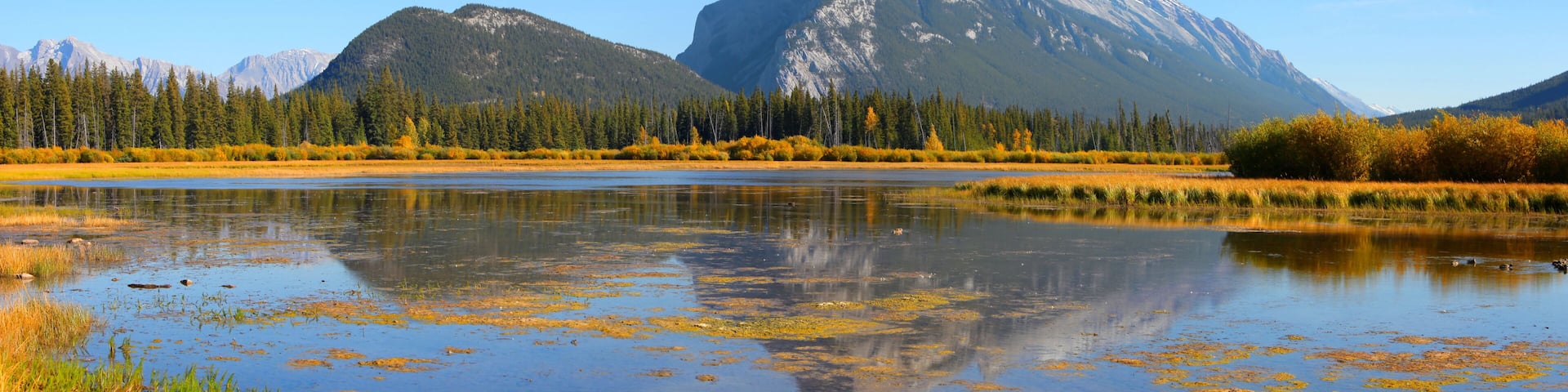 Panoramic view of Vermilion lakes in Banff national park