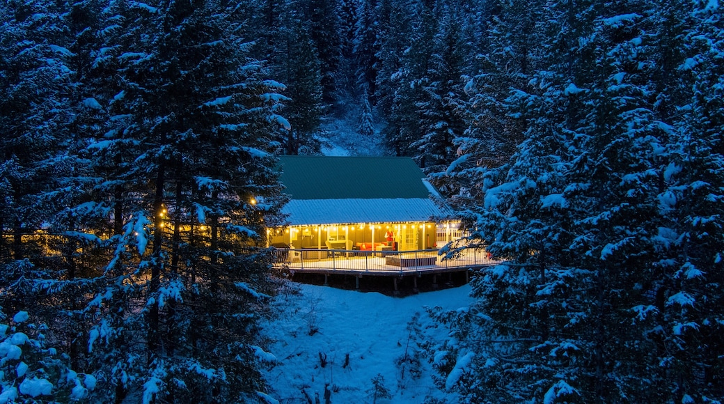 Winter Chalet in the Cascade Mountains at sunset