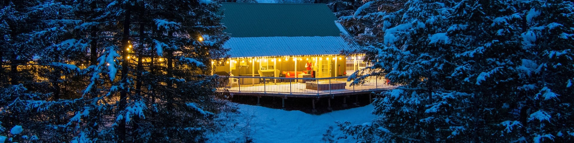 Winter Chalet in the Cascade Mountains at sunset