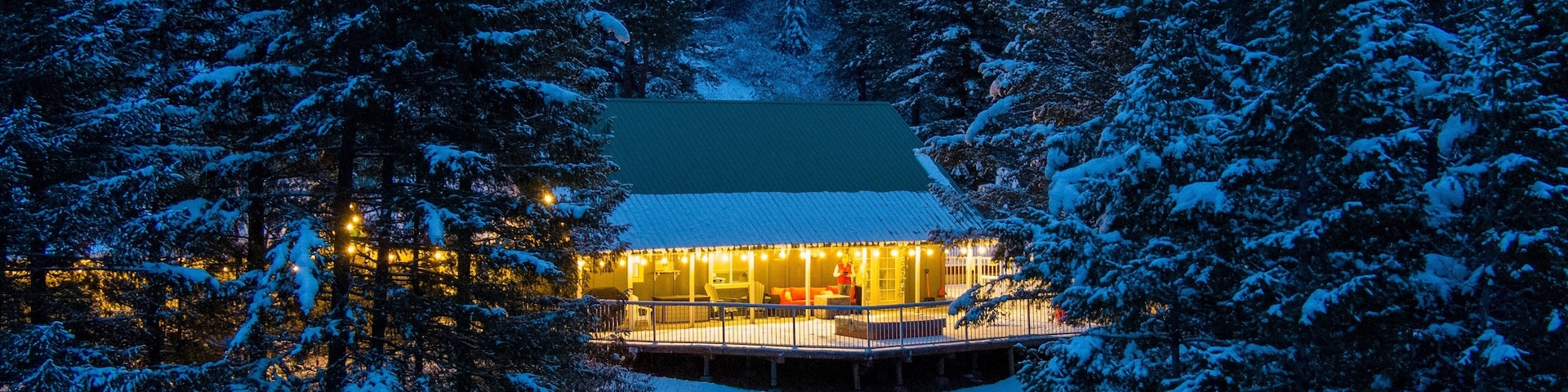 Winter Chalet in the Cascade Mountains at sunset