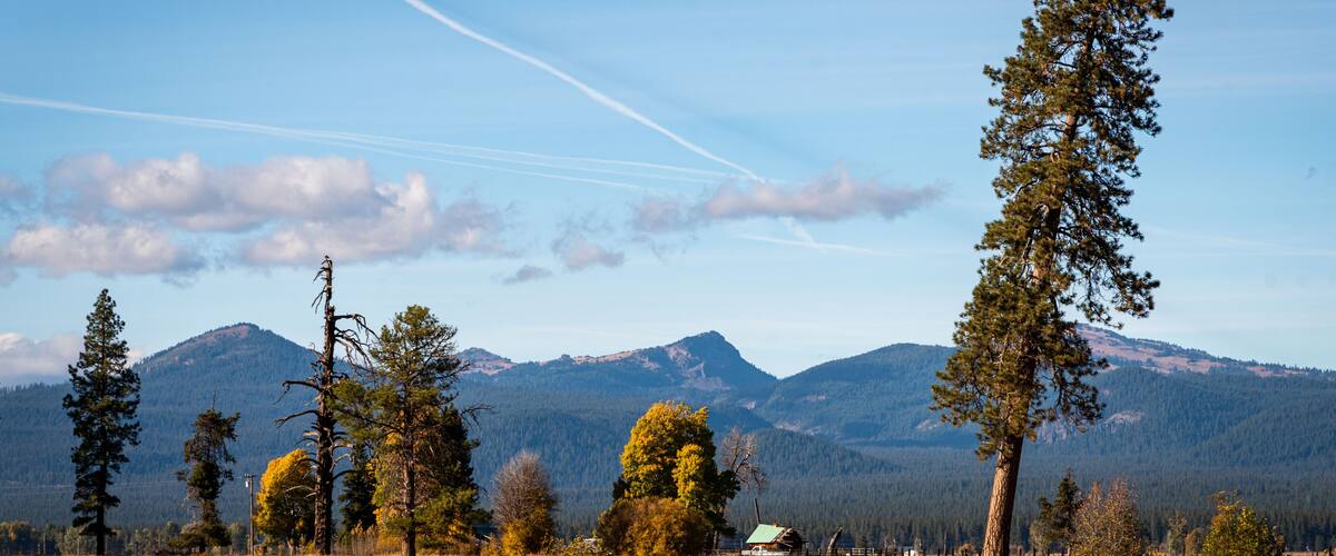Landscape in front of the mountains of Crater Lake