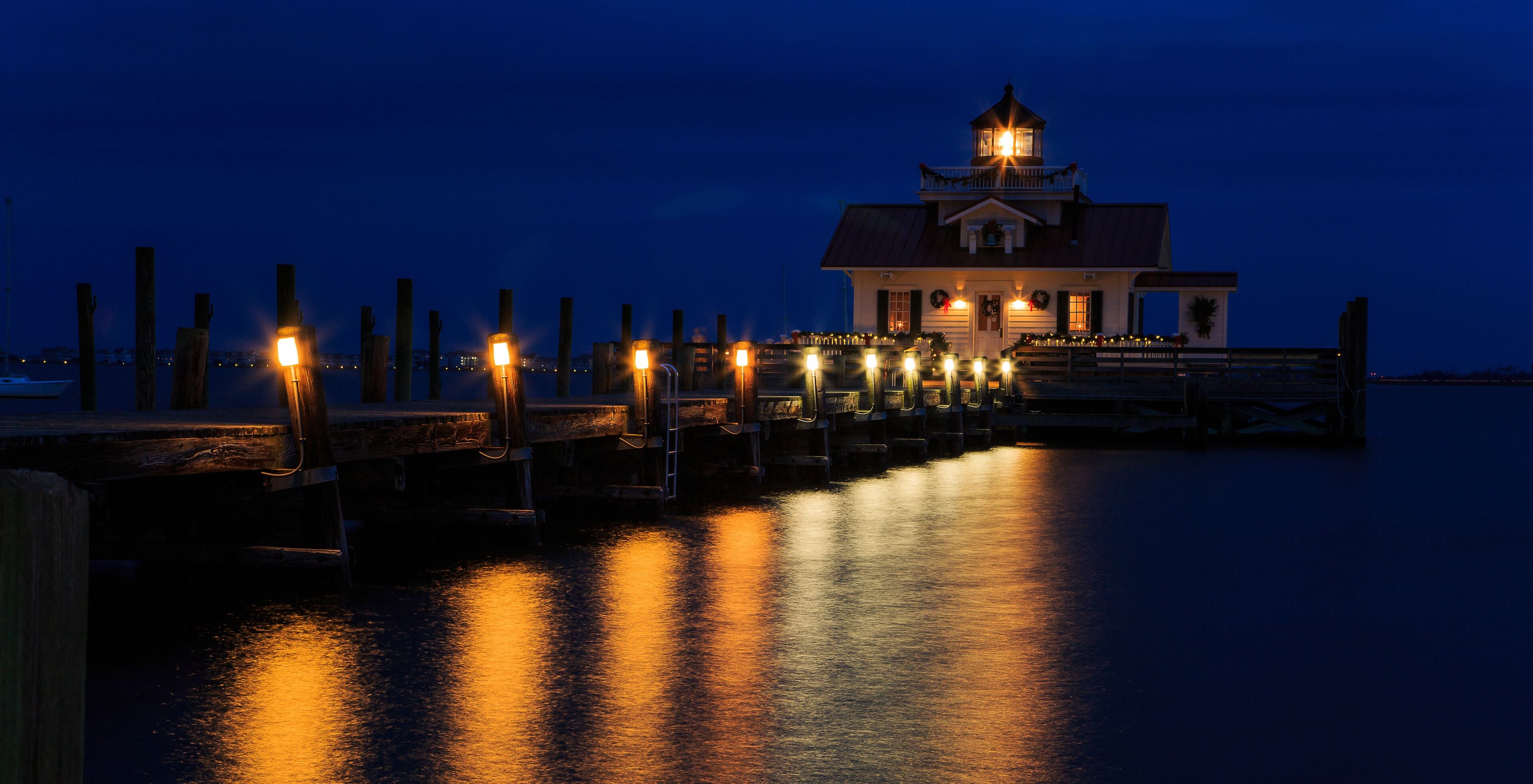 Manteo Marshes Light Lighthouse at night blue hour