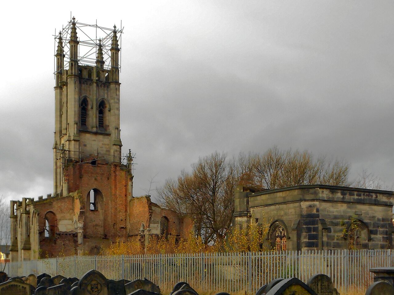 Photograph of the ruins of St Luke's Church, Cheetham Hill, Manchester, England