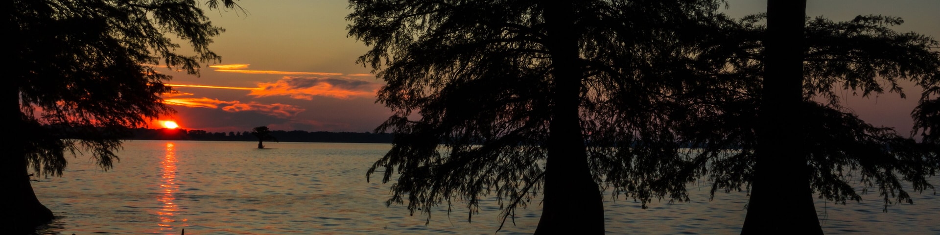 Sunset on Reelfoot Lake in Reelfoot Lake State Park in Tennessee.