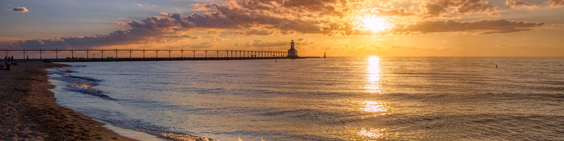 Dramatic Sunset at Michigan City East Pierhead Lighthouse