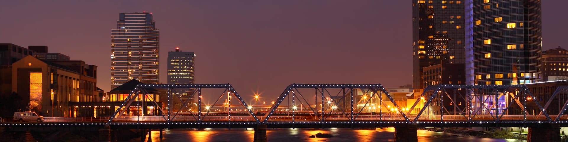 Grand Rapids city at night in Michigan USA