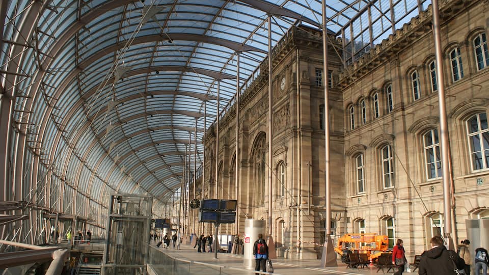Strasbourg Station, interior of the glass frontage extension, built to extend circulation space for the TGV-Sud services, 3/09.