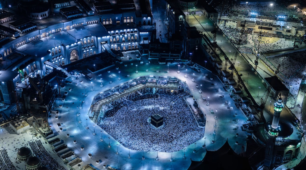 The Hajj annual Islamic pilgrimage to Mecca, Saudi Arabia, the holiest city for Muslims. Aerial view.