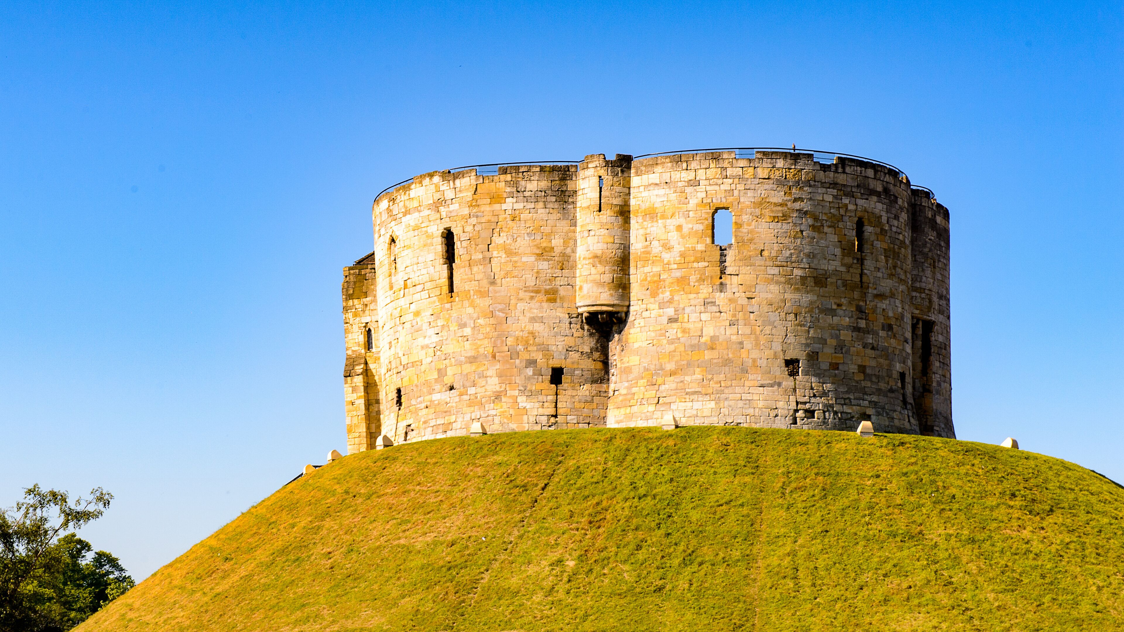 Clifford's Tower in York,  a historic walled city, North Yorkshire, England.