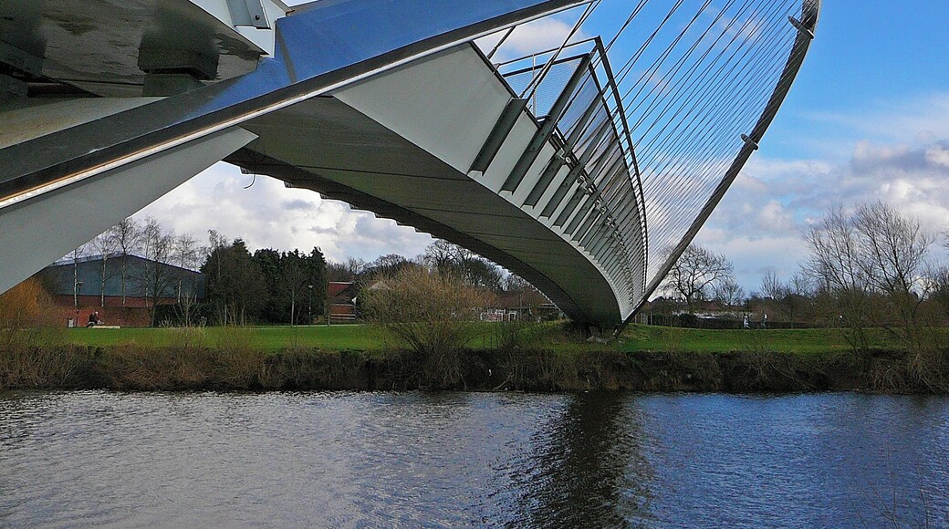 The Millennium Bridge spans the River Ouse to the south of York, linking Hospital Fields Road and Maple Grove in Fulford with Butcher Terrace on the South Bank